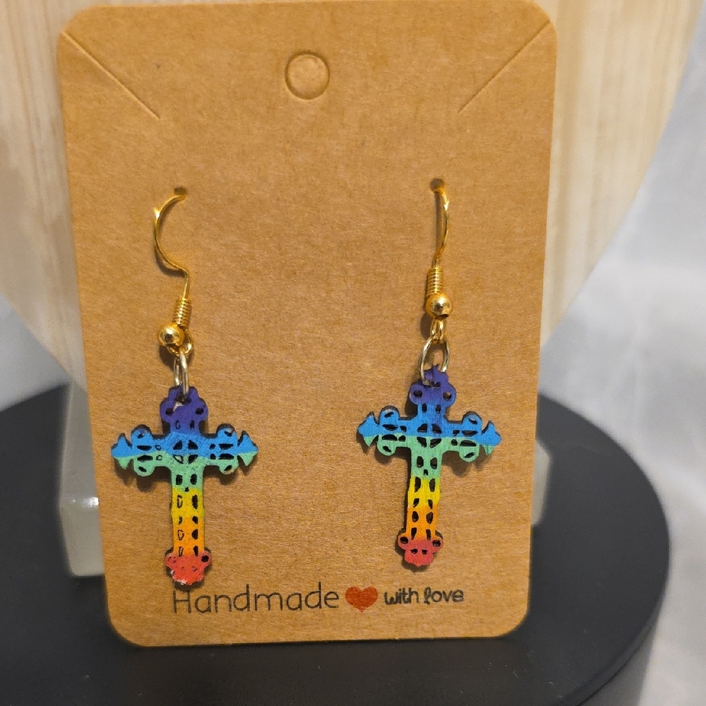 Rainbow Cross Earrings